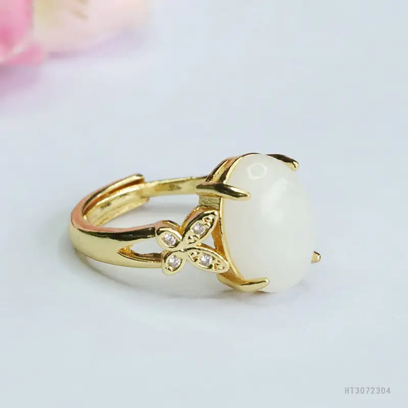 White Jade Butterfly Ring with Gold Plating - Image 4