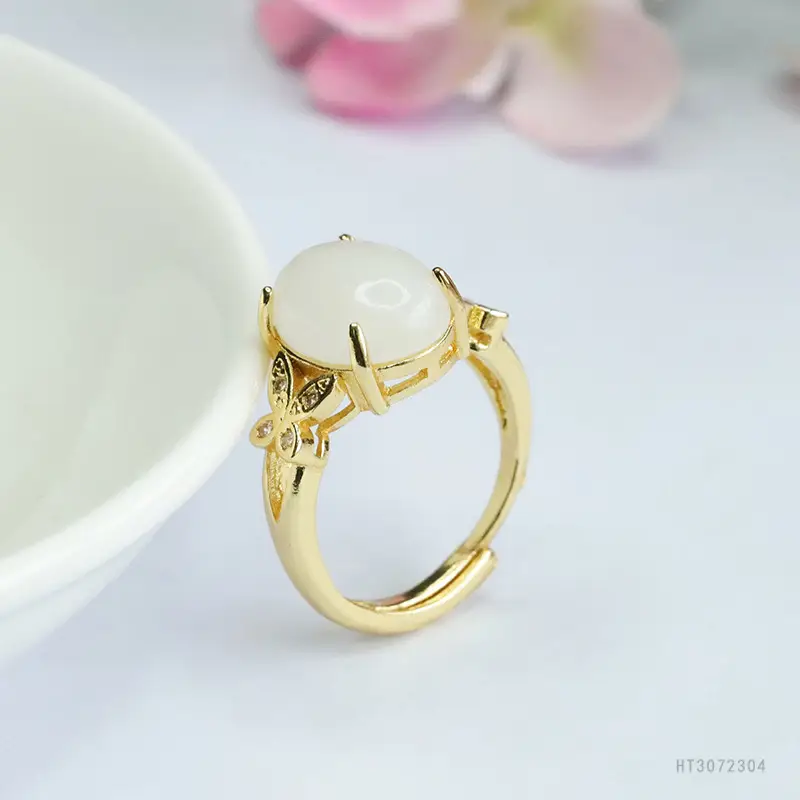 White Jade Butterfly Ring with Gold Plating - Image 5