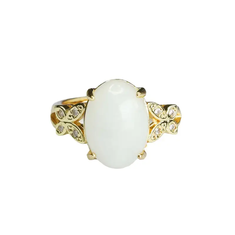 White Jade Butterfly Ring with Gold Plating - Image 6