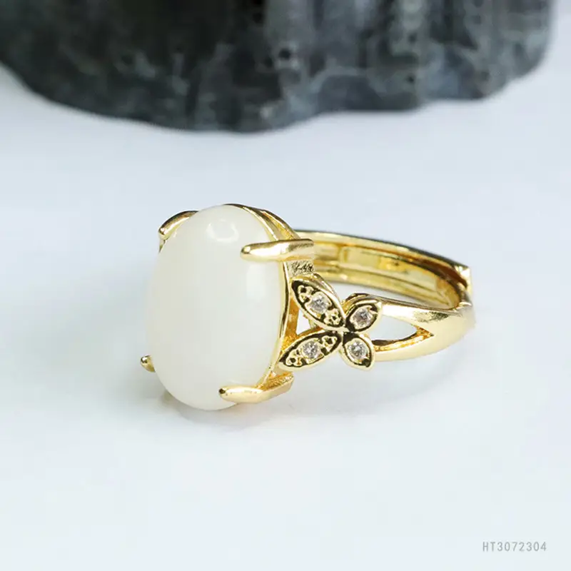 White Jade Butterfly Ring with Gold Plating — feature 10