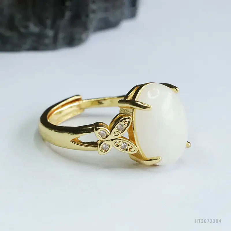 White Jade Butterfly Ring with Gold Plating — feature 11