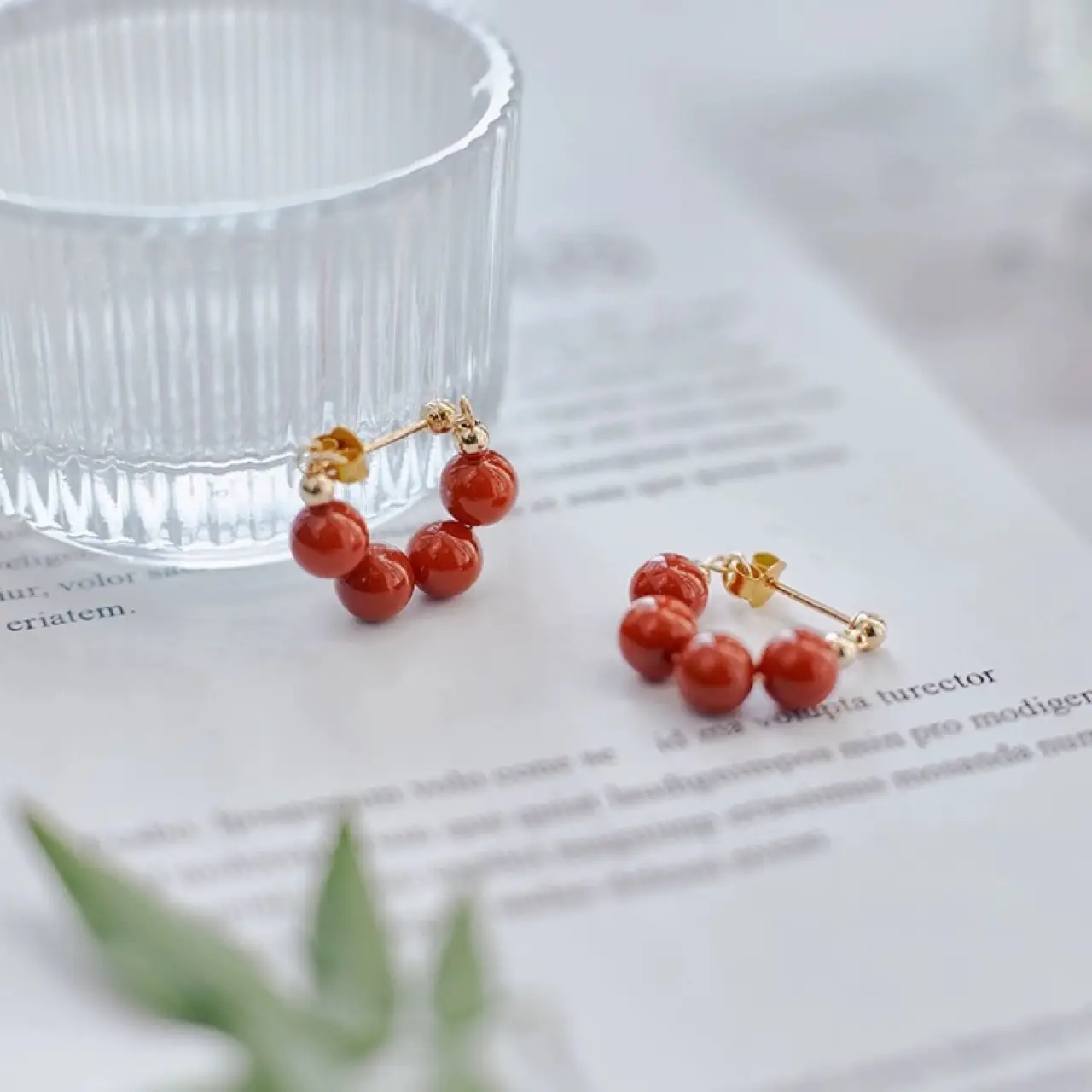 Natural Red Agate Earrings 6mm Round Beads Women