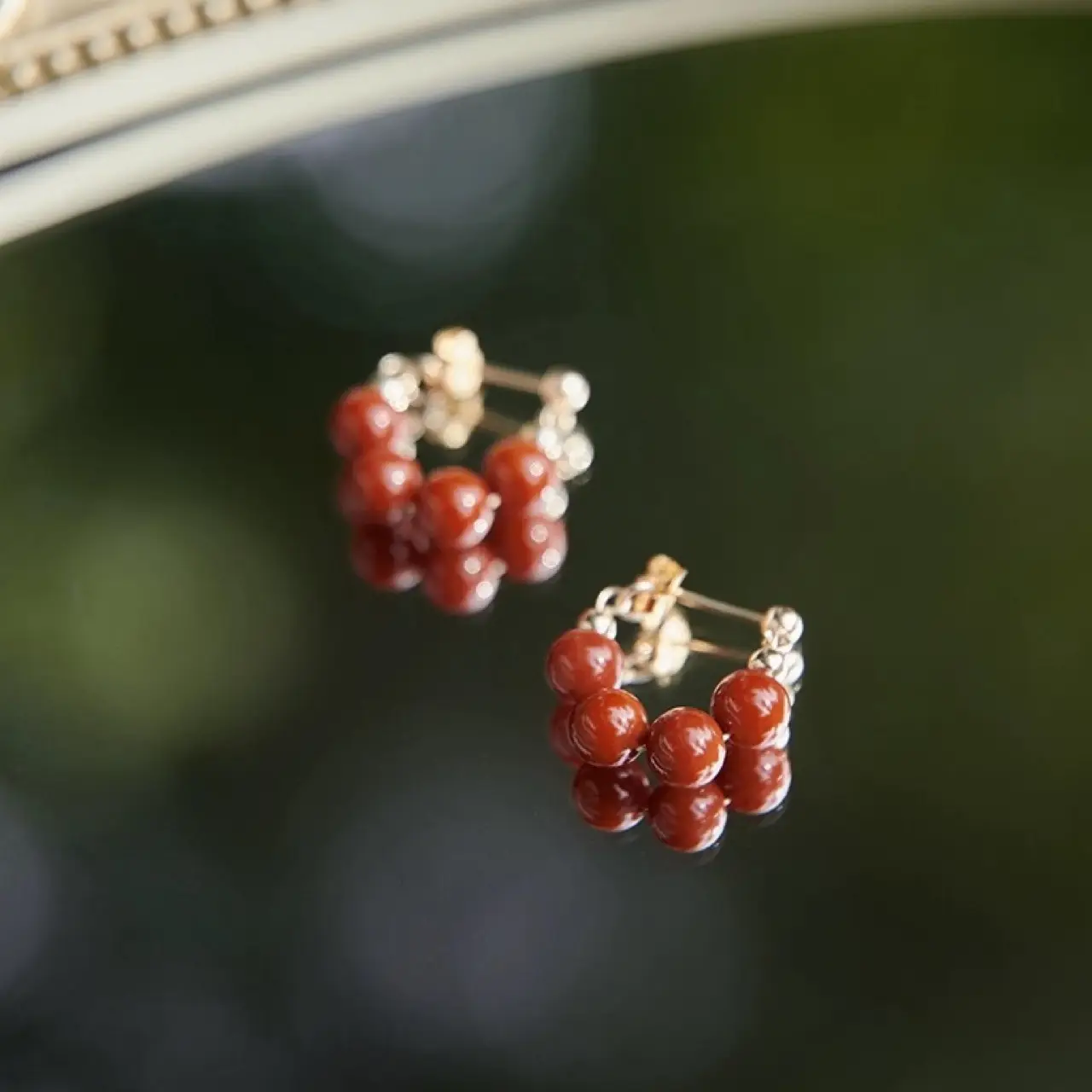 Natural Red Agate Earrings 6mm Round Beads Women