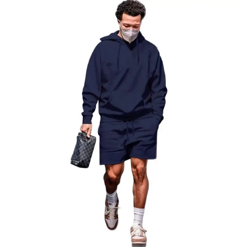 Men's Navy Hooded Sweatshirt & Shorts Set - Image 20
