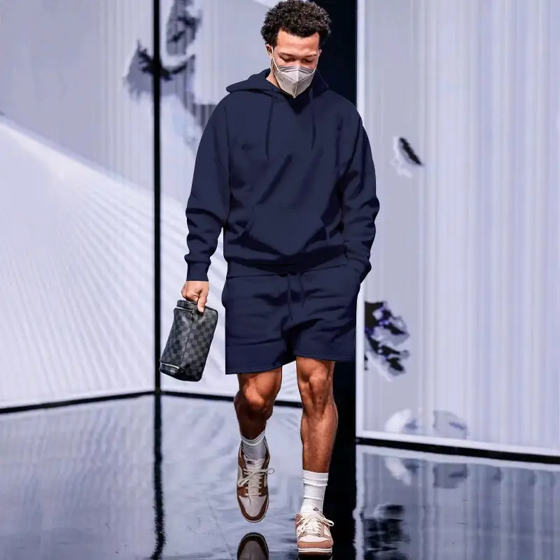 Men's Navy Hooded Sweatshirt & Shorts Set — feature 12