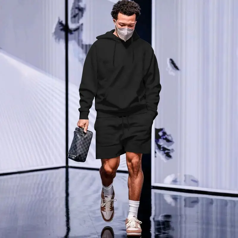 Men's Navy Hooded Sweatshirt & Shorts Set — feature 15