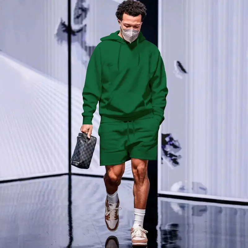 Men's Navy Hooded Sweatshirt & Shorts Set — feature 19