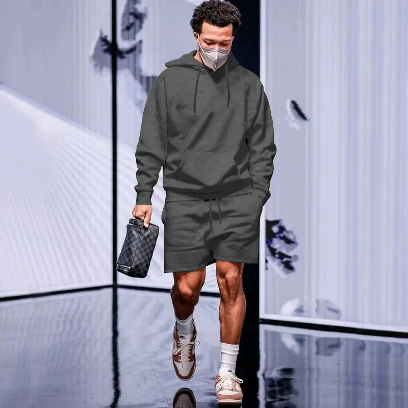 Men's Navy Hooded Sweatshirt & Shorts Set — feature 21