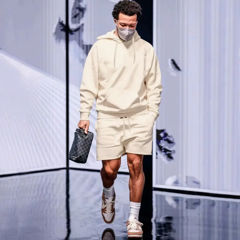 Men's Navy Hooded Sweatshirt & Shorts Set — feature 23