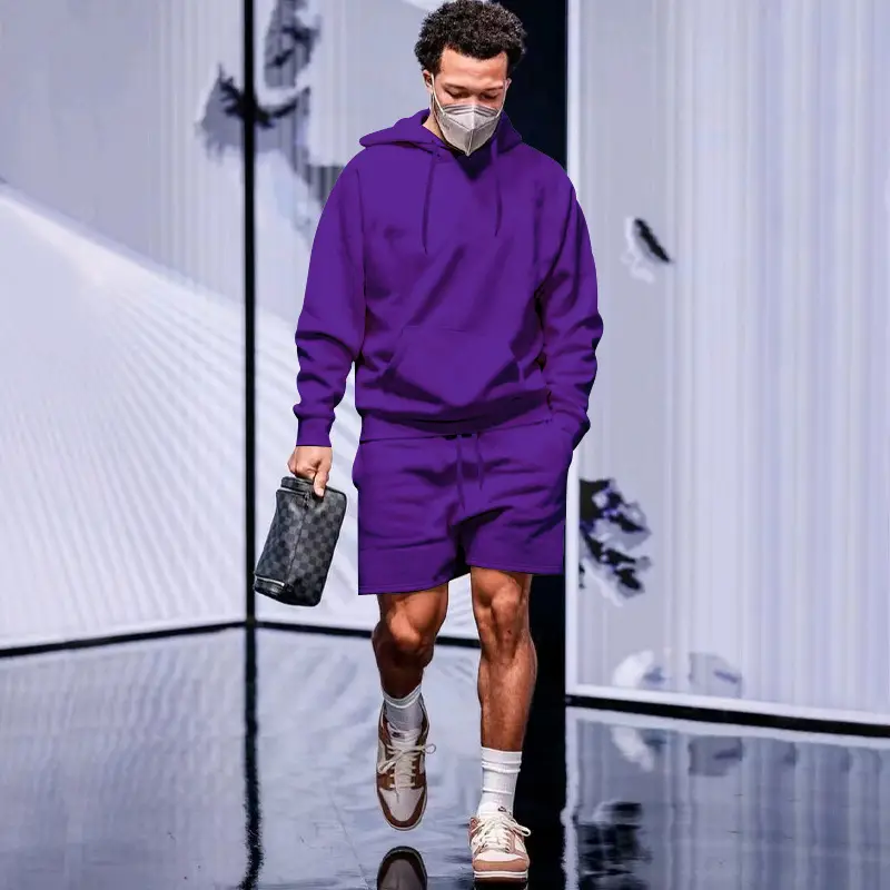 Men's Navy Hooded Sweatshirt & Shorts Set — feature 24