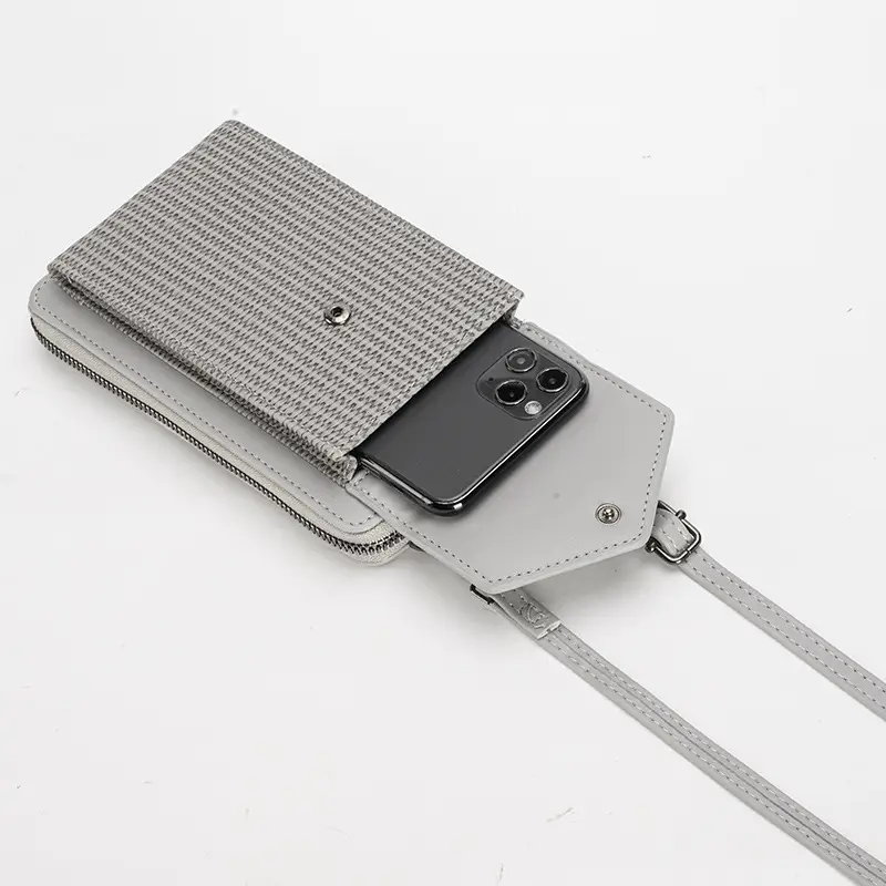 Black Woven Mobile Phone Bag with Long Strap - Image 6