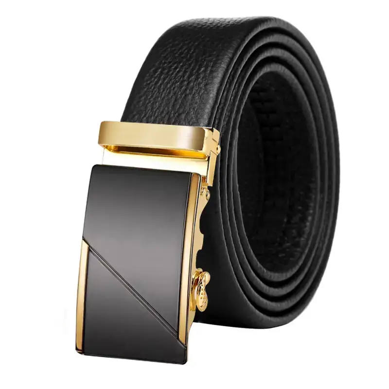 Men's Black Cowhide Belt with Gold Buckle - Image 6