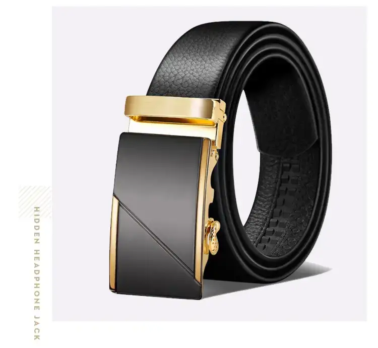 Men's Black Cowhide Belt with Gold Buckle β feature 12