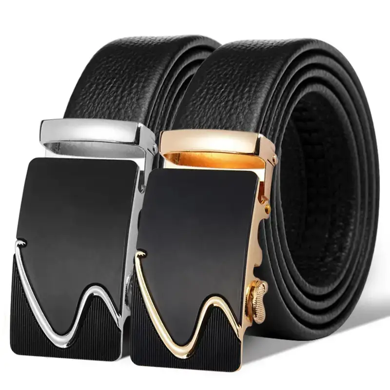 Men's Black Automatic Buckle Belt with Gold Plated Clasp - Image 3
