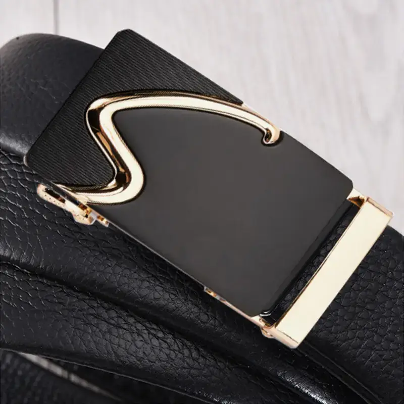 Men's Black Automatic Buckle Belt with Gold Plated Clasp - Image 5