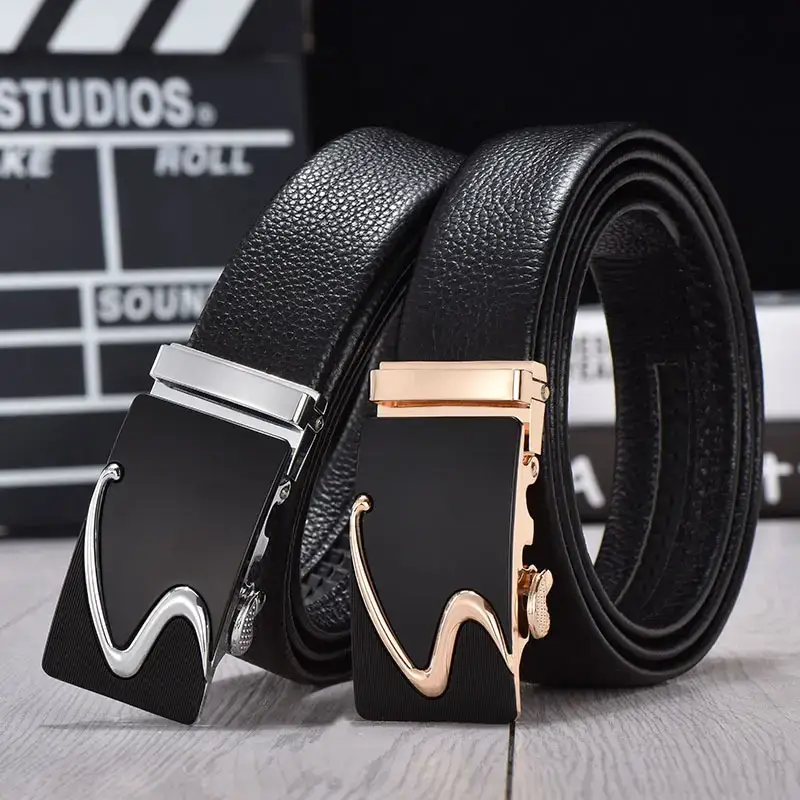 Men's Black Automatic Buckle Belt with Gold Plated Clasp - Image 6