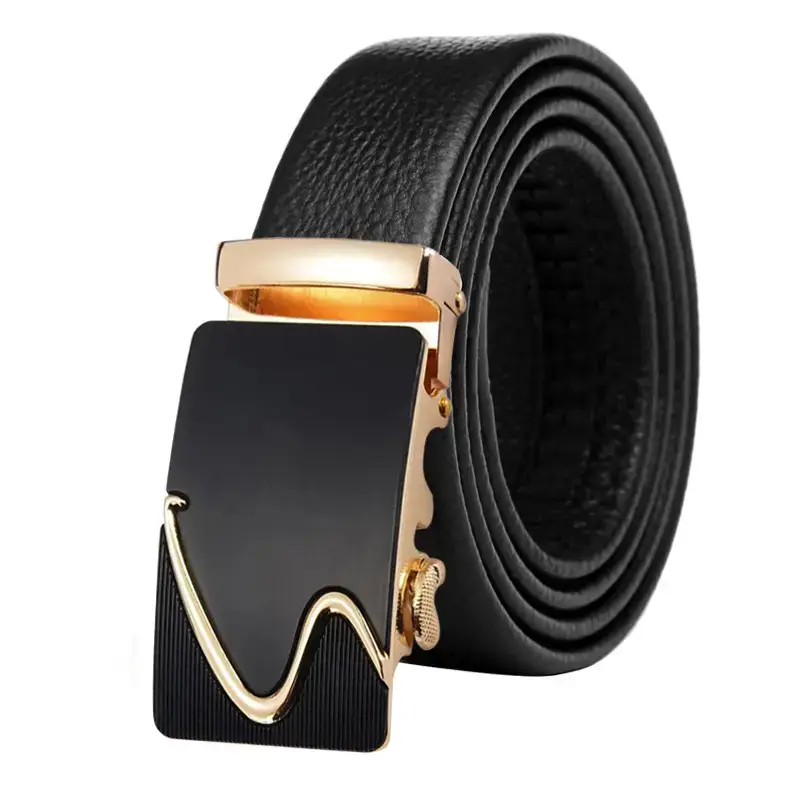 Men's Black Automatic Buckle Belt with Gold Plated Clasp - Image 7