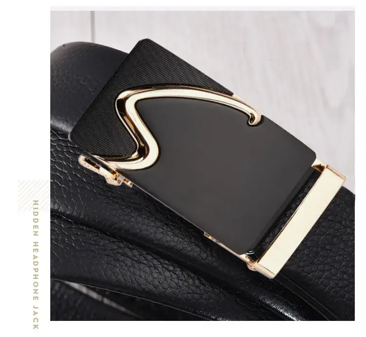 Men's Black Automatic Buckle Belt with Gold Plated Clasp โ feature 11