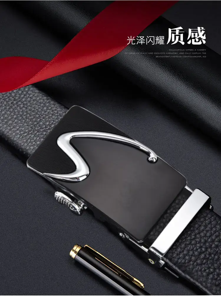 Men's Black Automatic Buckle Belt with Gold Plated Clasp โ feature 3