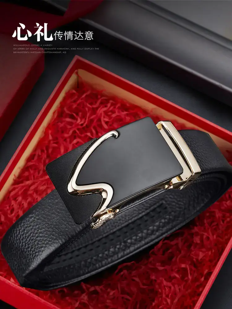 Men's Black Automatic Buckle Belt with Gold Plated Clasp โ feature 4