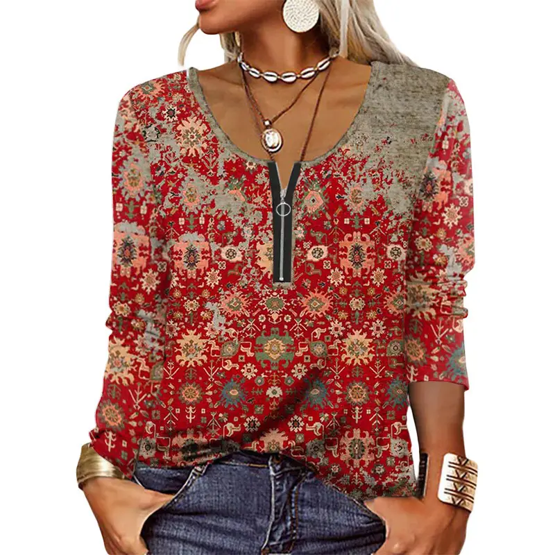 Women Floral Long Sleeve T-Shirt Blue 2023 - Image 9