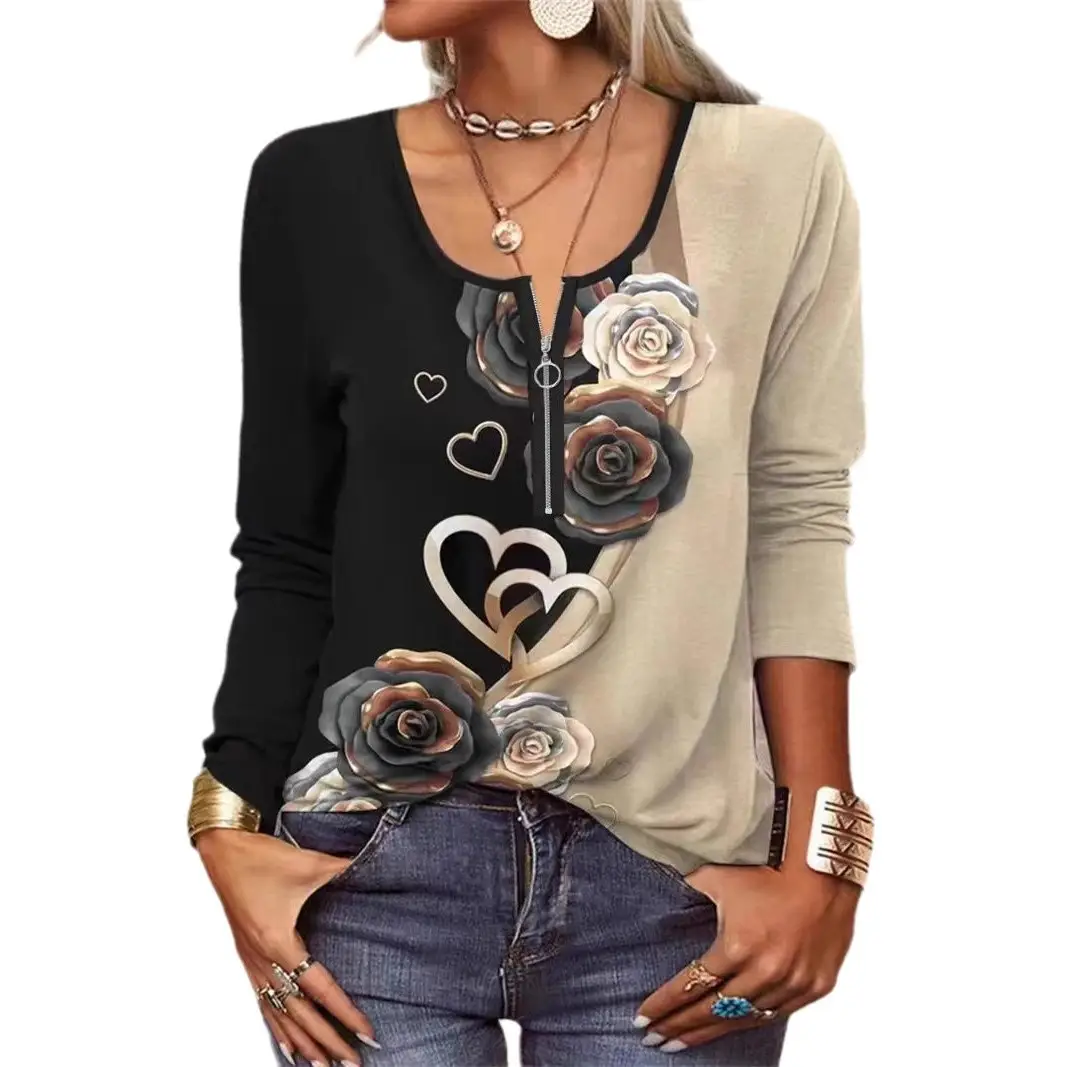 Women Floral Long Sleeve T-Shirt Blue 2023 - Image 10