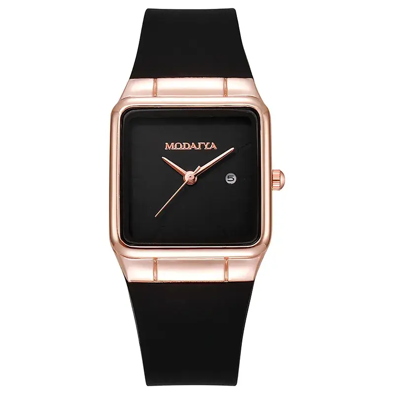 Women's Rose Gold Square Quartz Watch with White Silicone Band - Image 9