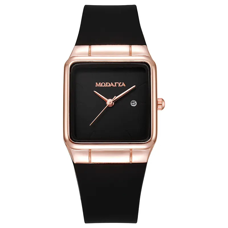 Women's Rose Gold Square Quartz Watch with White Silicone Band — feature 7