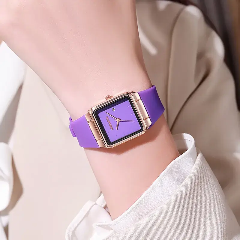 Women's Rose Gold Square Quartz Watch with White Silicone Band - Image 2