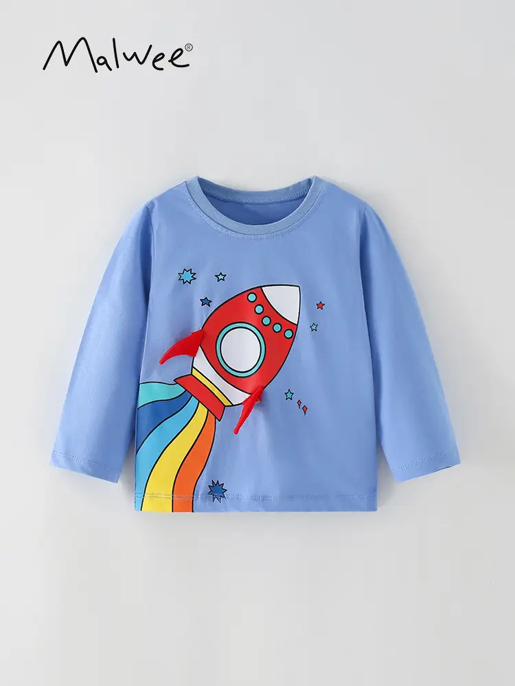 Malwee Boys T-Shirt Red Rocket Print Blue