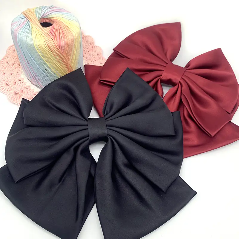 Maroon Satin Big Bow Spring Clip Hairpin