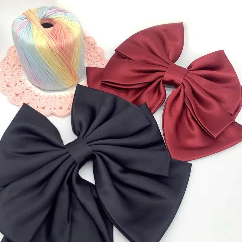 Maroon Satin Big Bow Spring Clip Hairpin