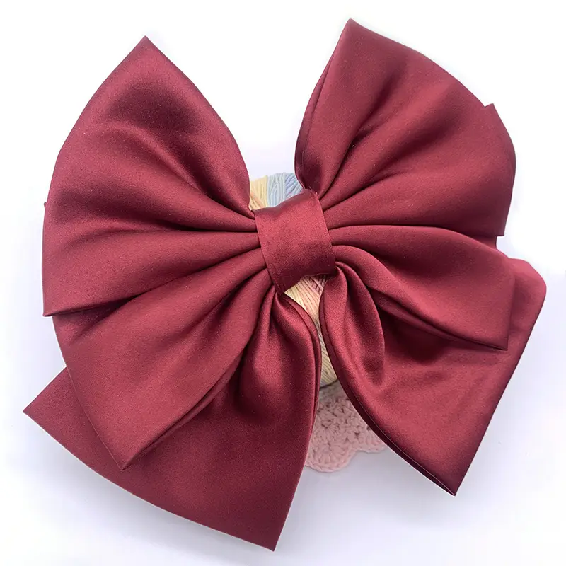 Maroon Satin Big Bow Spring Clip Hairpin