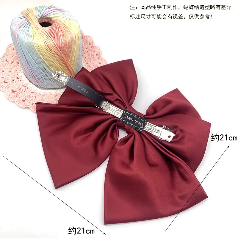 Maroon Satin Big Bow Spring Clip Hairpin — feature 1