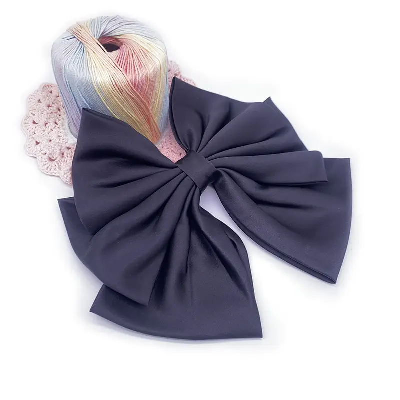 Maroon Satin Big Bow Spring Clip Hairpin — feature 7