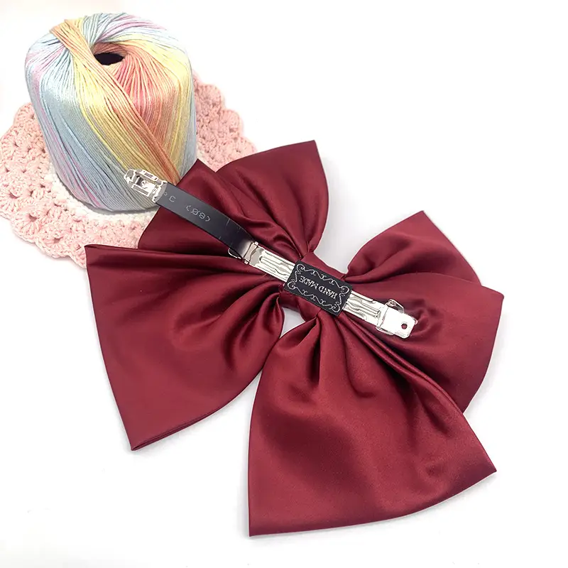 Maroon Satin Big Bow Spring Clip Hairpin — feature 8