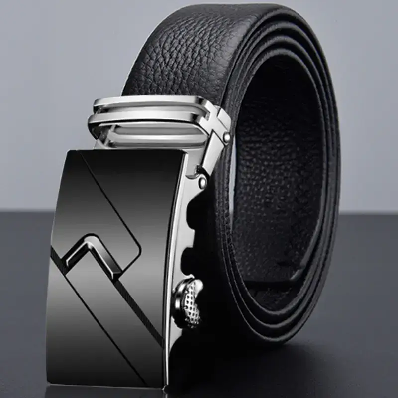 Men's Black Leather Belt with Gold Buckle Business Casual - Image 2