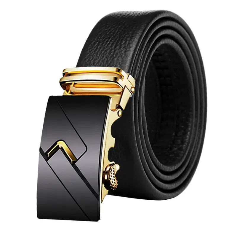 Men's Black Leather Belt with Gold Buckle Business Casual - Image 6