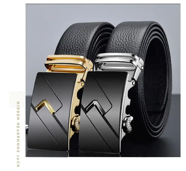 Men's Black Leather Belt with Gold Buckle Business Casual β feature 10