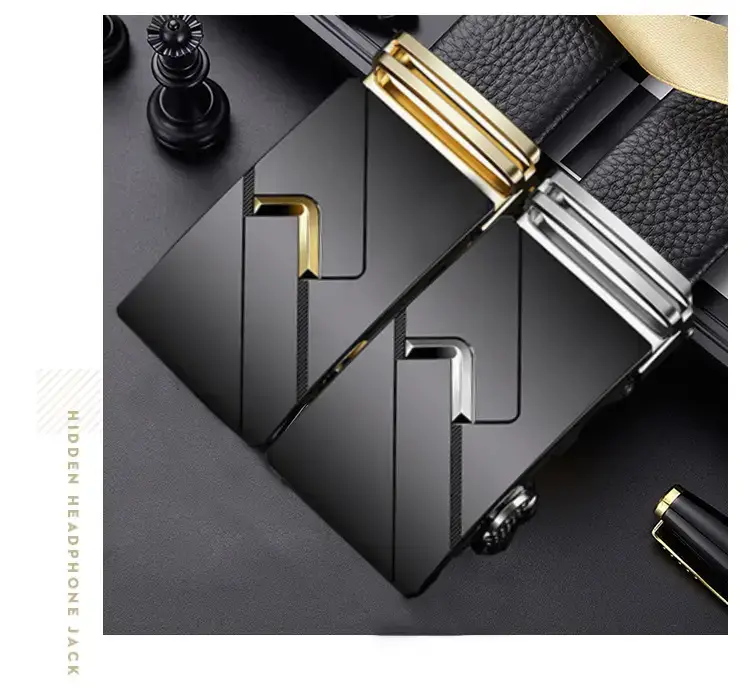 Men's Black Leather Belt with Gold Buckle Business Casual β feature 11