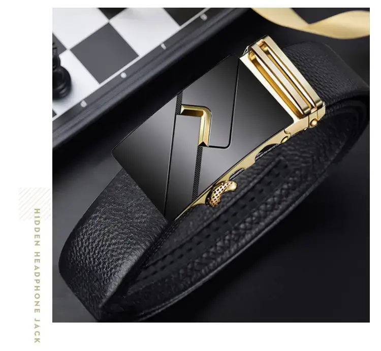 Men's Black Leather Belt with Gold Buckle Business Casual β feature 12