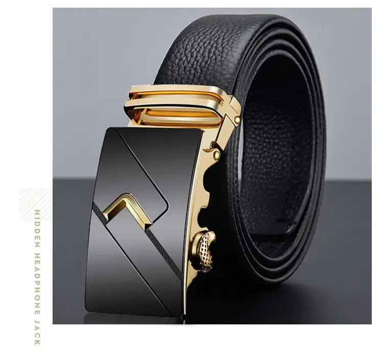 Men's Black Leather Belt with Gold Buckle Business Casual β feature 13