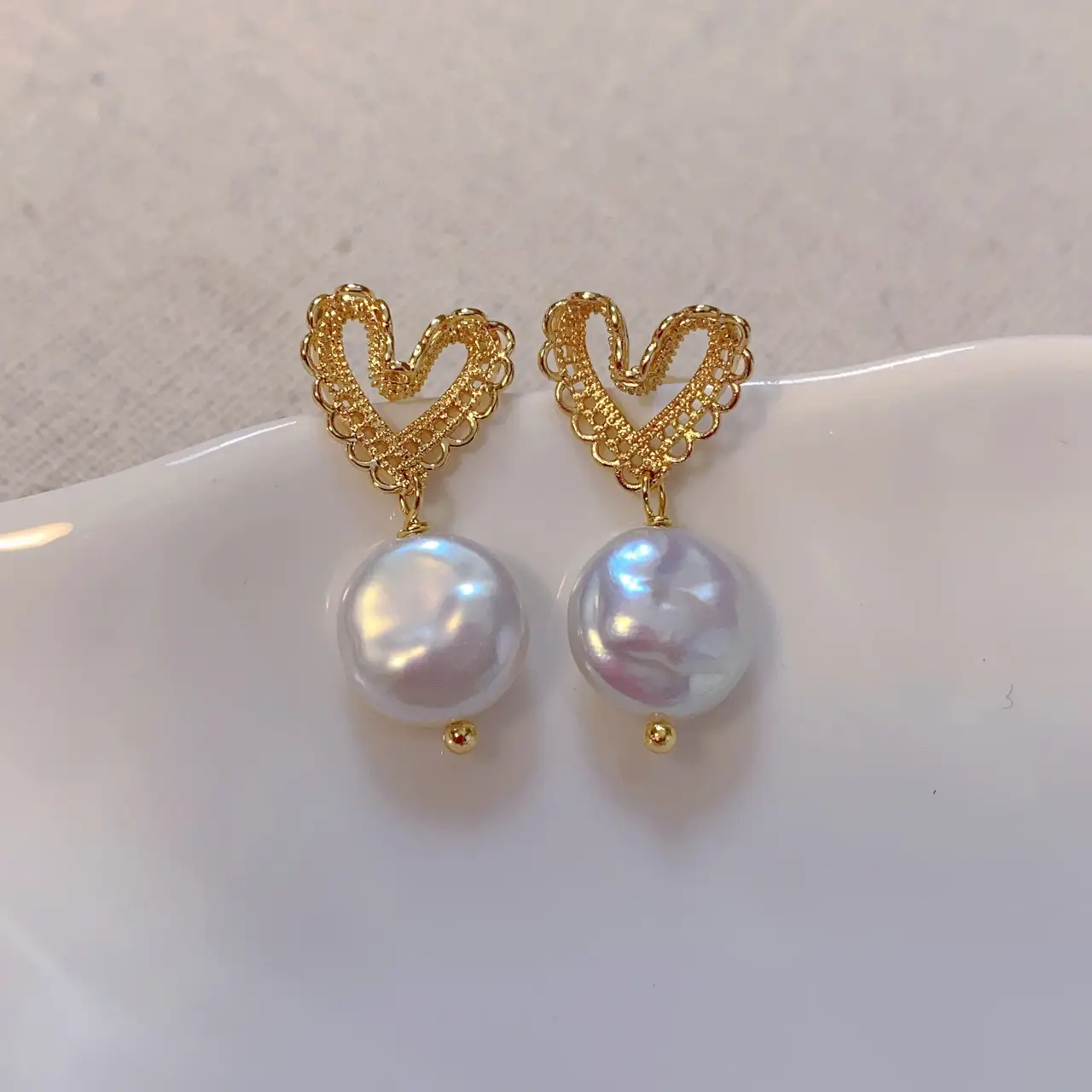 Japanese Style Pearl Heart Earrings for Women - Image 3