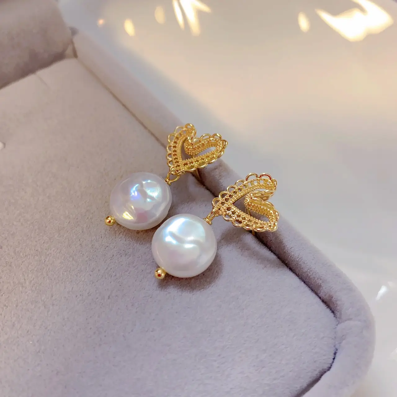 Japanese Style Pearl Heart Earrings for Women - Image 5