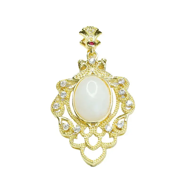White Jade Leaf Necklace with Gold Plated Pendant - Image 6