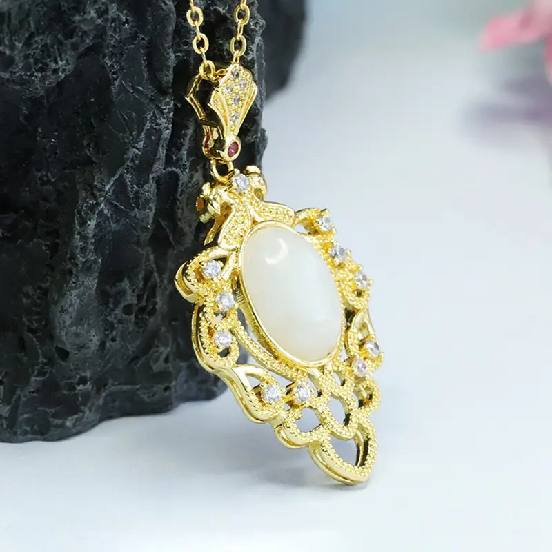 White Jade Leaf Necklace with Gold Plated Pendant — feature 8