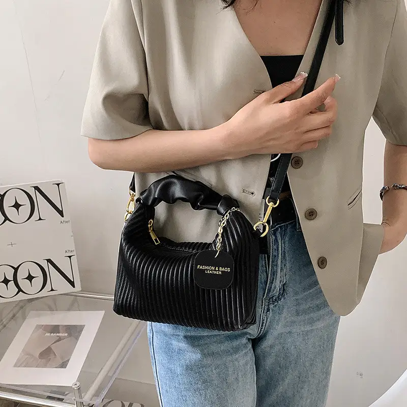Women's Pleated Striped Shoulder Bag 2023 Summer - Image 7