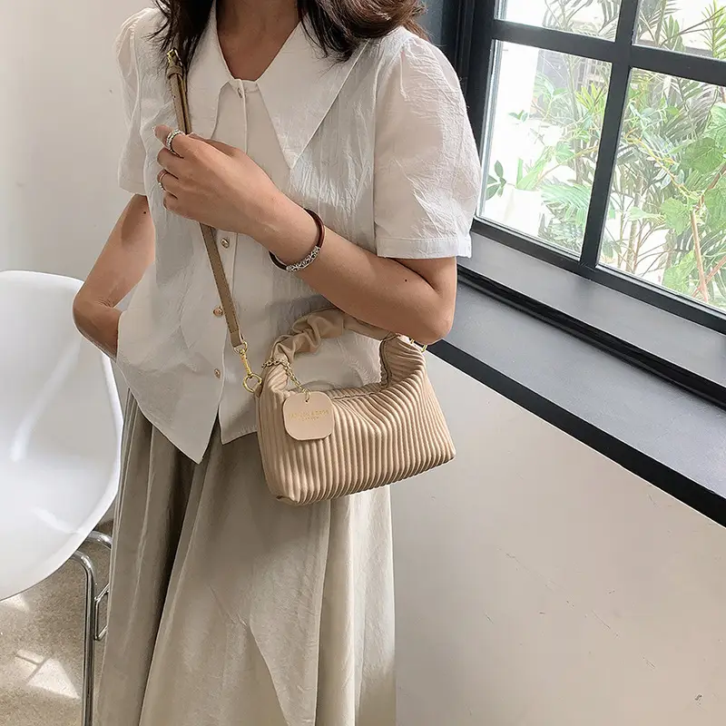 Women's Pleated Striped Shoulder Bag 2023 Summer - Image 8