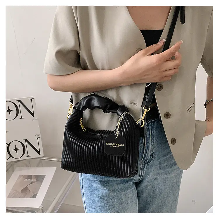 Women's Pleated Striped Shoulder Bag 2023 Summer — feature 17