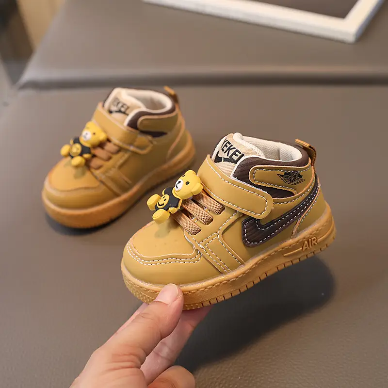 Baby Sneakers Beige Soft Soled Mid-Top Casual